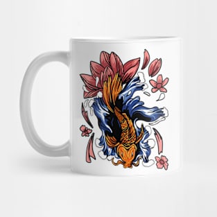 Japanese Koi Fish and Tattoo wave and Blossom Mug